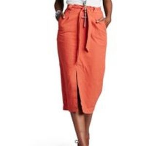 Coral 'easy Breezy' Linen & Cotton Midi Skirt